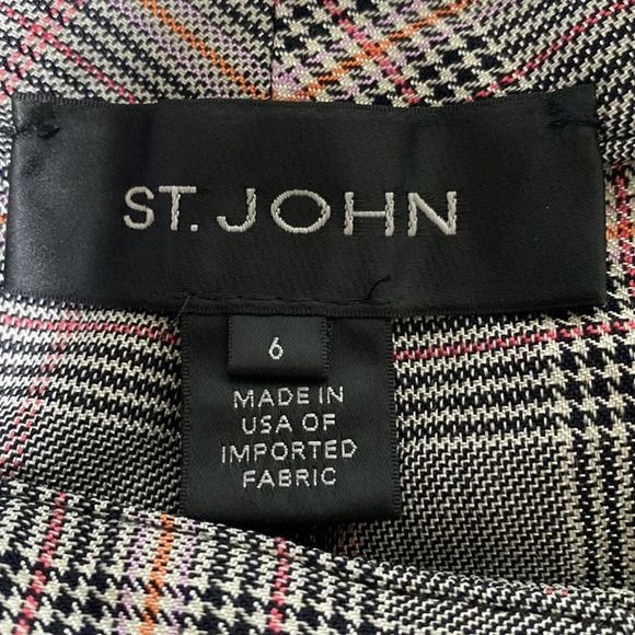 St. John Multicolor Plaid Flat Front Straight Leg Pocket Trouser Pants Size 6 - Picture 6 of 6